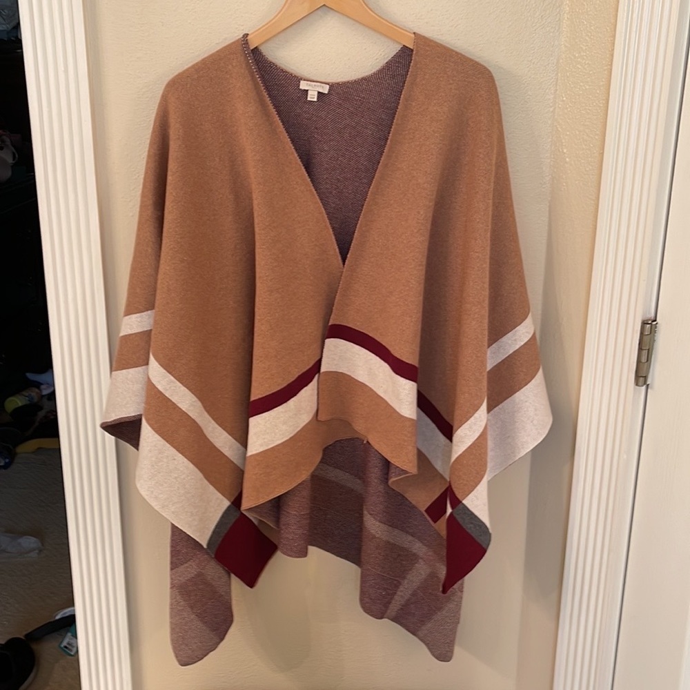 Talbot’s Cotton blend wrap cape. One size fits all. Burgundy, cream, tan.